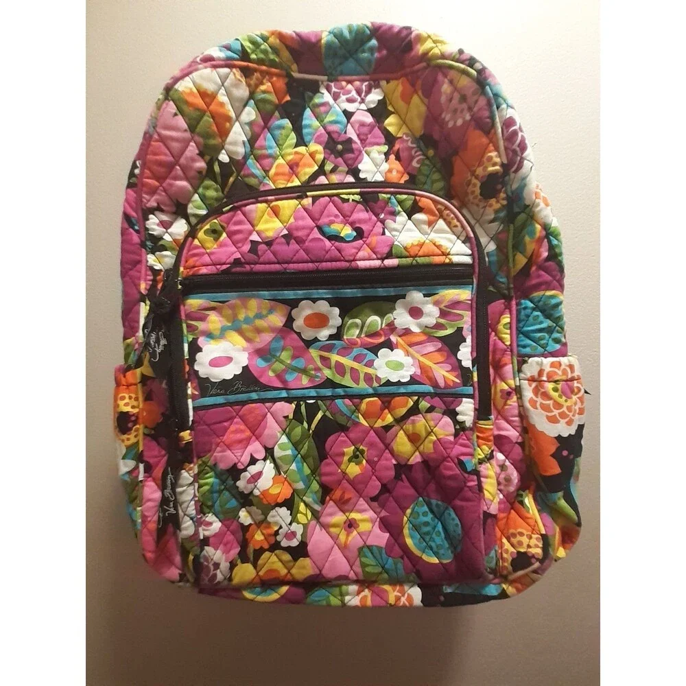 Vera Bradley Quilted Floral Backpack Multicolor Zip Adjustable Straps Top Handle